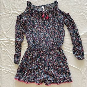 Xhilaration Juniors Floral Cold Shoulder Long Sleeve Romper  (Size XL)